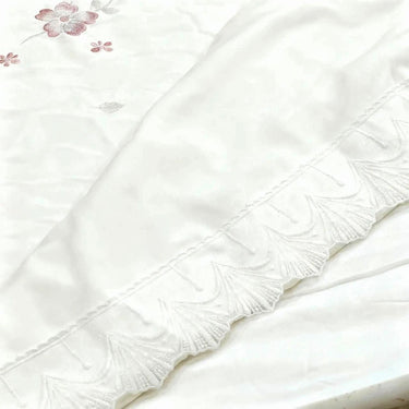 Ivory Blossom Comforter | Luxurious Embroidered Floral Comforter with Satin Finish Focus view