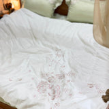 Ivory Blossom Comforter | Luxurious Embroidered Floral Comforter with Satin Finish overall view.