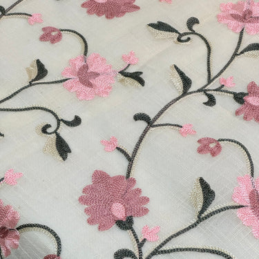 Ivory & Blush Embroidered Table Cover – Floral Lace closeup view