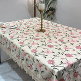 Ivory & Blush Embroidered Table Cover – Floral Lace overall view