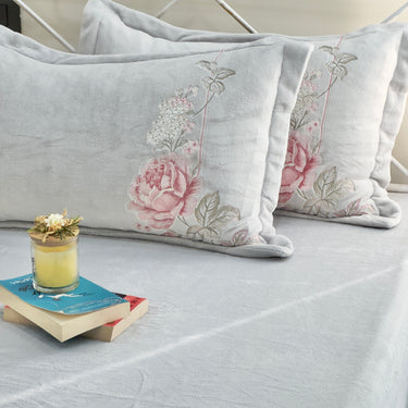 Ivory Floral Embroidered Warm Bedsheet Set focus view
