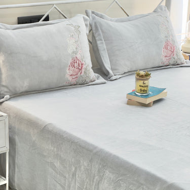 Ivory Floral Embroidered Warm Bedsheet Set overall view