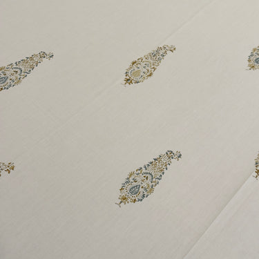 Ivory Gold Paisley Handblock 400TC Bedsheet| focus view