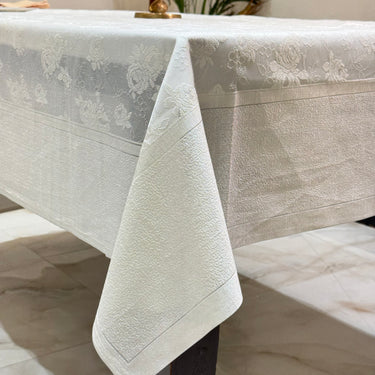 Ivory Jacquard Rose Table Cover creative view