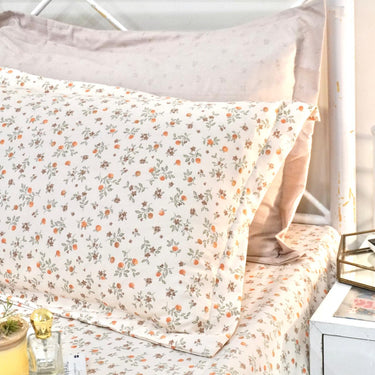 Ivory & Rust Micro Floral King Size Bedsheet Set (5 Pieces) with 4 Pillow Covers side view