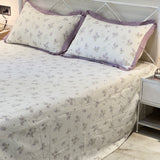 Lavender Honey Waffle Cotton Feel Double Bed Bedsheet Set with Soft Comfort Layer & Lace Detailed Pillow Covers (250 x 270 cm) | full view