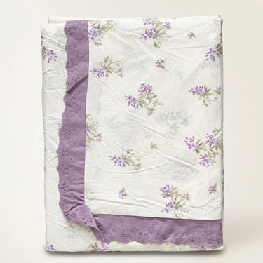 Lavender Honey Waffle Cotton Feel Double Bed Bedsheet Set with Soft Comfort Layer & Lace Detailed Pillow Covers (250 x 270 cm) | studio front view
