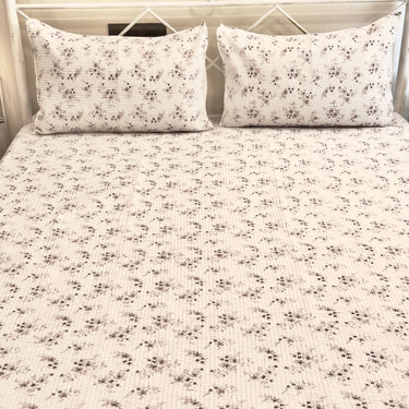 Lavender & White Cotton Mul Quilted Bedcover Set | front view