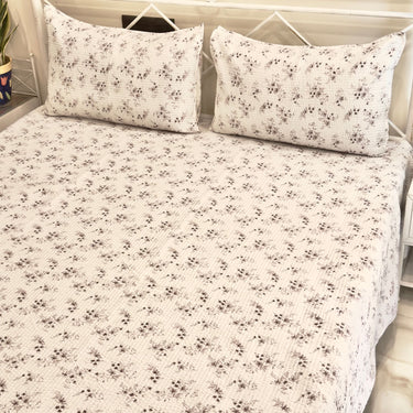 Lavender & White Cotton Mul Quilted Bedcover Set | side view