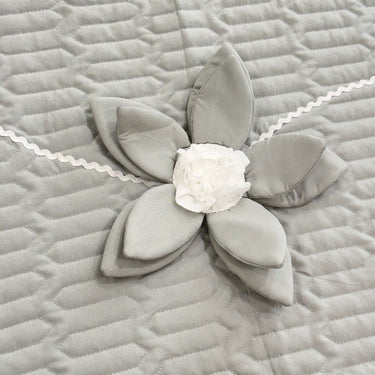 Light Grey 3d Flower 4 Piece Bedcover Set | Close View