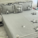 Light Grey 3d Flower 4 Piece Bedcover Set | Overall View