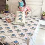Lotus Handblock Print 400tc cotton bedsheet | Creative shot
