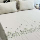 Luxury 400TC Embroidered Cotton Bedsheet Set | Cream with Pastel Florals | King Size | Main view