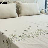 Luxury 400TC Embroidered Cotton Bedsheet Set | Cream with Pastel Florals | King Size | full view