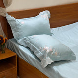 Luxury Blue Floral Embroidered Bedsheet Set Overall view