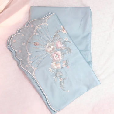 Luxury Blue Floral Embroidered Bedsheet Set pillow view