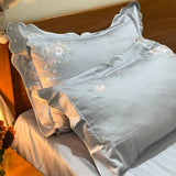 Luxury Gray Floral Embroidered Bedsheet Set Side view.