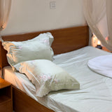 Luxury Pastel Green Floral Embroidered Bedsheet Set Overall view
