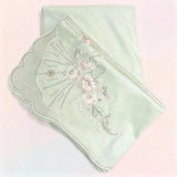Luxury Pastel Green Floral Embroidered Bedsheet Set pillow view.