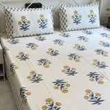 Marigold Bloom Handblocked Cotton Bedsheet | Overall View