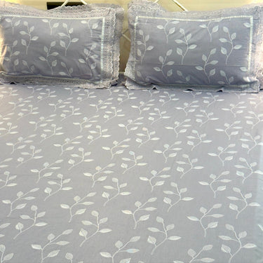 Mauve Leaf Pattern Double Lace 400TC Bedsheet | full view