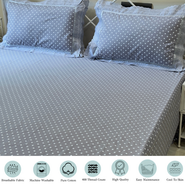 Mauve Polka Dot Double Lace 400TC Cotton Bedsheet | details view