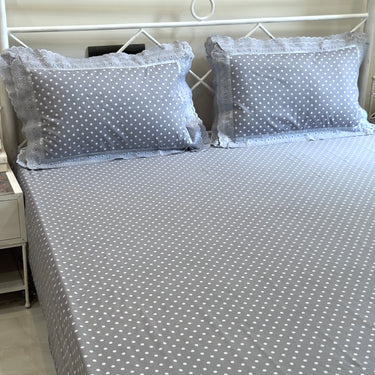Mauve Polka Dot Double Lace 400TC Cotton Bedsheet | overall view