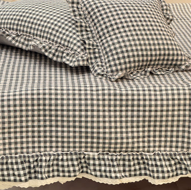 Midnight Cottage Picnic Ghingham Bedcover Set | Set of 5 | pillow view