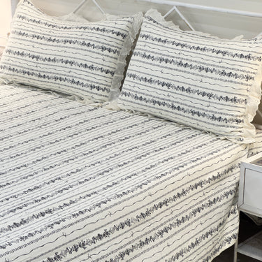 Midnight Soft Cotton Feel Double Bed Bedsheet Set with Lace Detailed Pillow Covers (250 x 270 cm) | full view