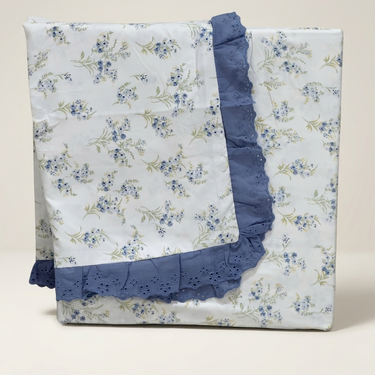 Milky Blue Soft Cotton Feel Double Bed Bedsheet Set with Lace Detailed Pillow Covers (250 x 270 cm) | front studio view