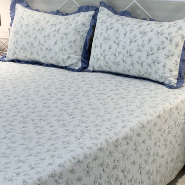 Milky Blue Soft Cotton Feel Double Bed Bedsheet Set with Lace Detailed Pillow Covers (250 x 270 cm) | full view