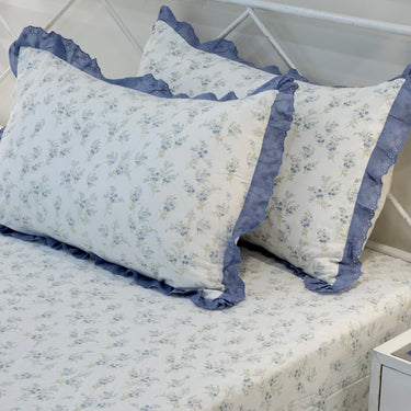 Milky Blue Soft Cotton Feel Double Bed Bedsheet Set with Lace Detailed Pillow Covers (250 x 270 cm) | pillow view