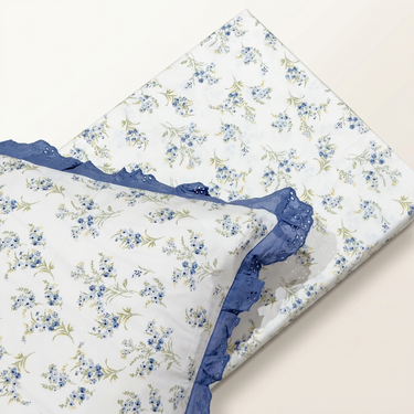 Milky Blue Soft Cotton Feel Double Bed Bedsheet Set with Lace Detailed Pillow Covers (250 x 270 cm) | top studio view