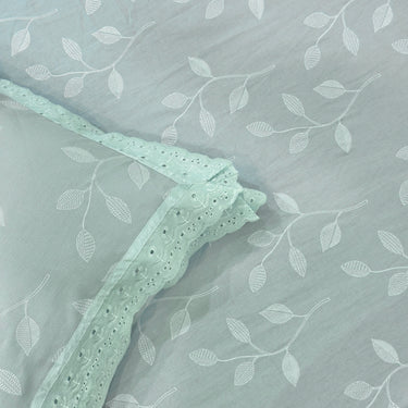 Mint Green Leafy Double Lace 400TC king size Bedsheet | close view