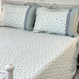 Minty Flora Soft Cotton Feel Double Bed Bedsheet Set with Lace Detailed Pillow Covers (250 x 270 cm)| full view