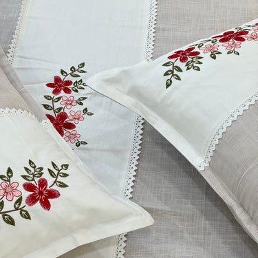 Mushroom Grey Embroidered Pure Cotton Linen Bedsheet | 110 X 110 creative view