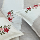 Mushroom Grey Embroidered Pure Cotton Linen Bedsheet | 110 X 110 creative view