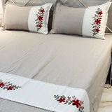 Mushroom Grey Embroidered Pure Cotton Linen Bedsheet | 110 X 110 overall view