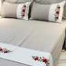 Mushroom Grey Embroidered Pure Cotton Linen Bedsheet | 110 X 110 overall view