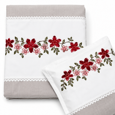 Mushroom Grey Embroidered Pure Cotton Linen Bedsheet | 110 X 110 studio view
