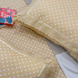 Mustard Yellow Polka Dot Double Lace 400TC Cotton Bedsheet | King Size | focus view