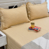 Mustard Yellow Polka Dot Double Lace 400TC Cotton Bedsheet | King Size | full view