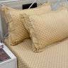 Mustard Yellow Polka Dot Double Lace 400TC Cotton Bedsheet | King Size | side view