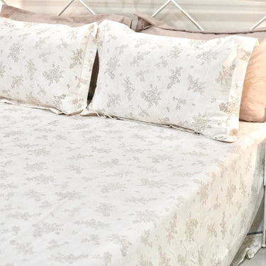 Muted Brown FloralKing Size Bedsheet Set (5 Pieces) with 4 Pillow Covers | overall view