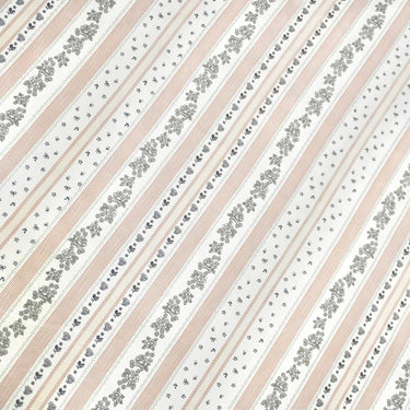 Muted Pink & Grey Striped Floral King Size Bedsheet Set (5 Pieces) with 4 Pillow Covers closeup view