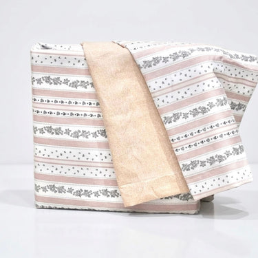 Muted Pink & Grey Striped Floral King Size Bedsheet Set (5 Pieces) with 4 Pillow Covers studio view