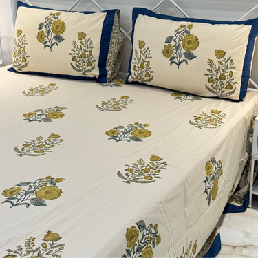 Neel Phool Handblock Print  400 TC Pure Cotton Handcked Bedsheet (King Size) | full view