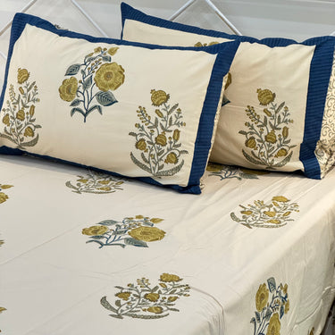 Neel Phool Handblock Print  400 TC Pure Cotton Handcked Bedsheet (King Size) | side view