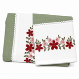 Olive Sage Embroidered Pure Cotton Linen Bedsheet | 110 X 110 front view
