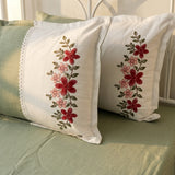 Olive Sage Embroidered Pure Cotton Linen Bedsheet | 110 X 110 | side view